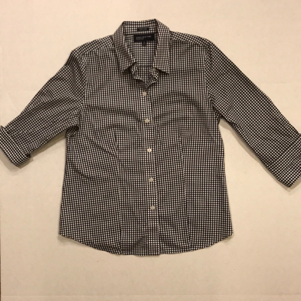 Jones NY  Wmns -M,  3/4 sleeve gingham shirt